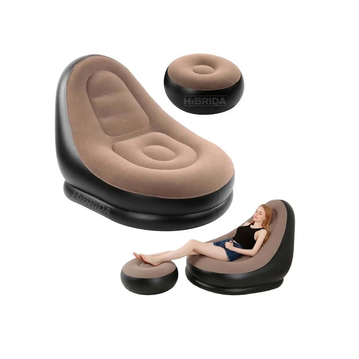 INTIME - SOFÁ SILLÓN INFLABLE RECLINABLE PUFF PORTÁTIL POSAPIE CÓMODO YT-125