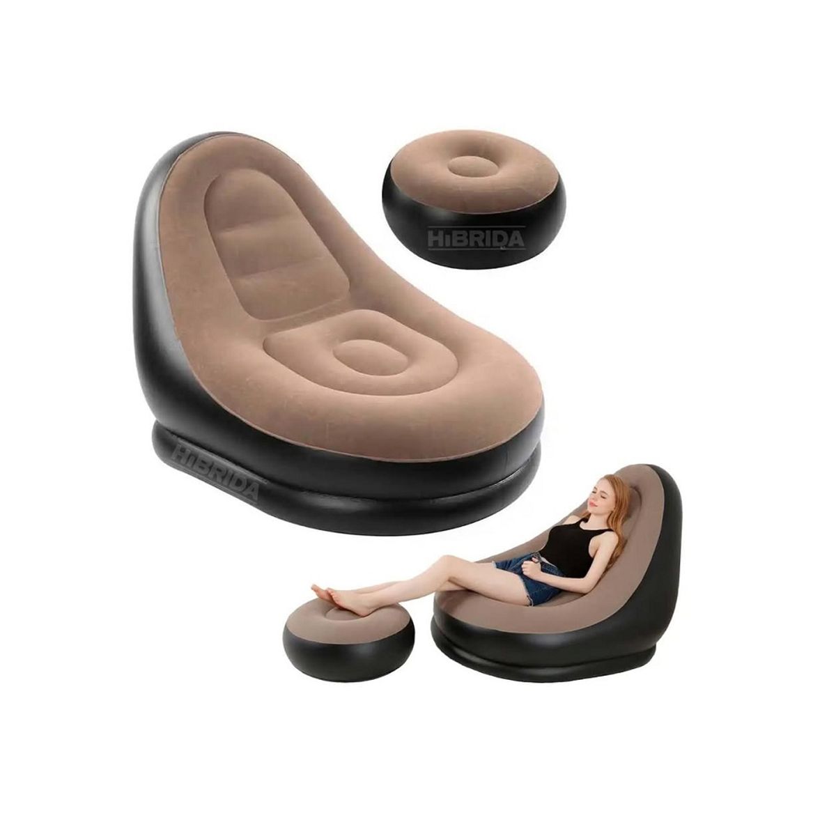 INTIME - SOFÁ SILLÓN INFLABLE RECLINABLE PUFF PORTÁTIL POSAPIE CÓMODO YT-125