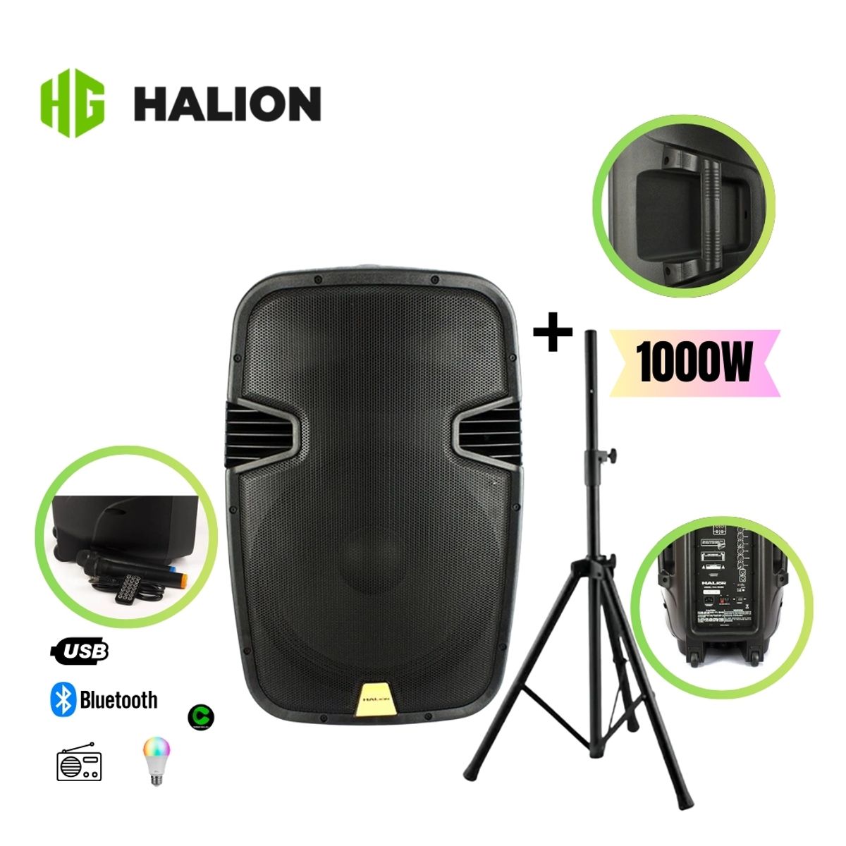 HALION - Parlante activo Halion PHA-15MBK 15″ 2UHF MIC + Trípode