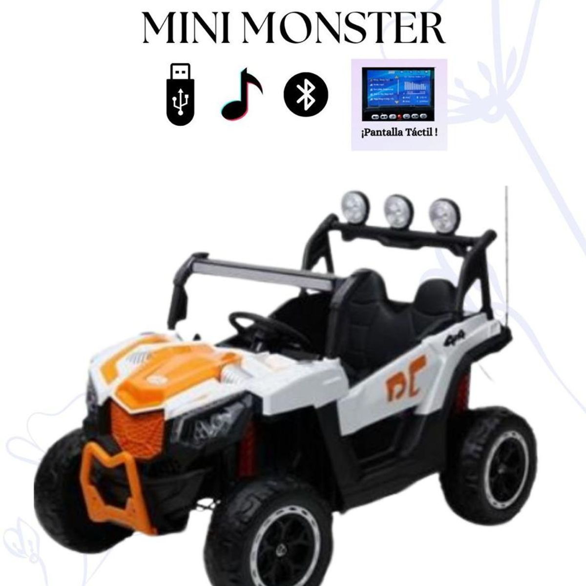 GENERICO - CARRO A BATERIA MODELO MINI MONSTER COLOR BLANCO Y ANARANJADO