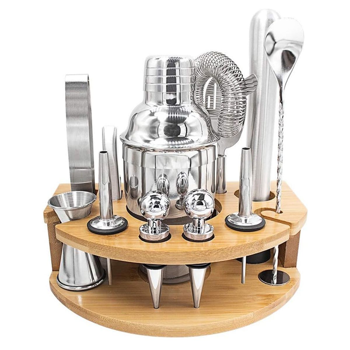 KELLER - Set de Bar Profesional 12 Piezas de Acero con Base de Bambú SL1