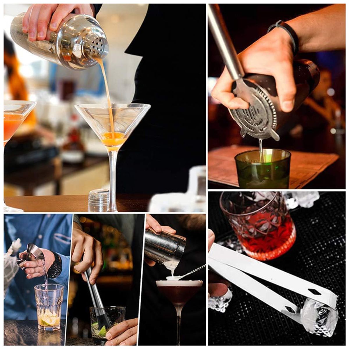 KELLER - Set de Bar Profesional 12 Piezas de Acero con Base de Bambú SL1