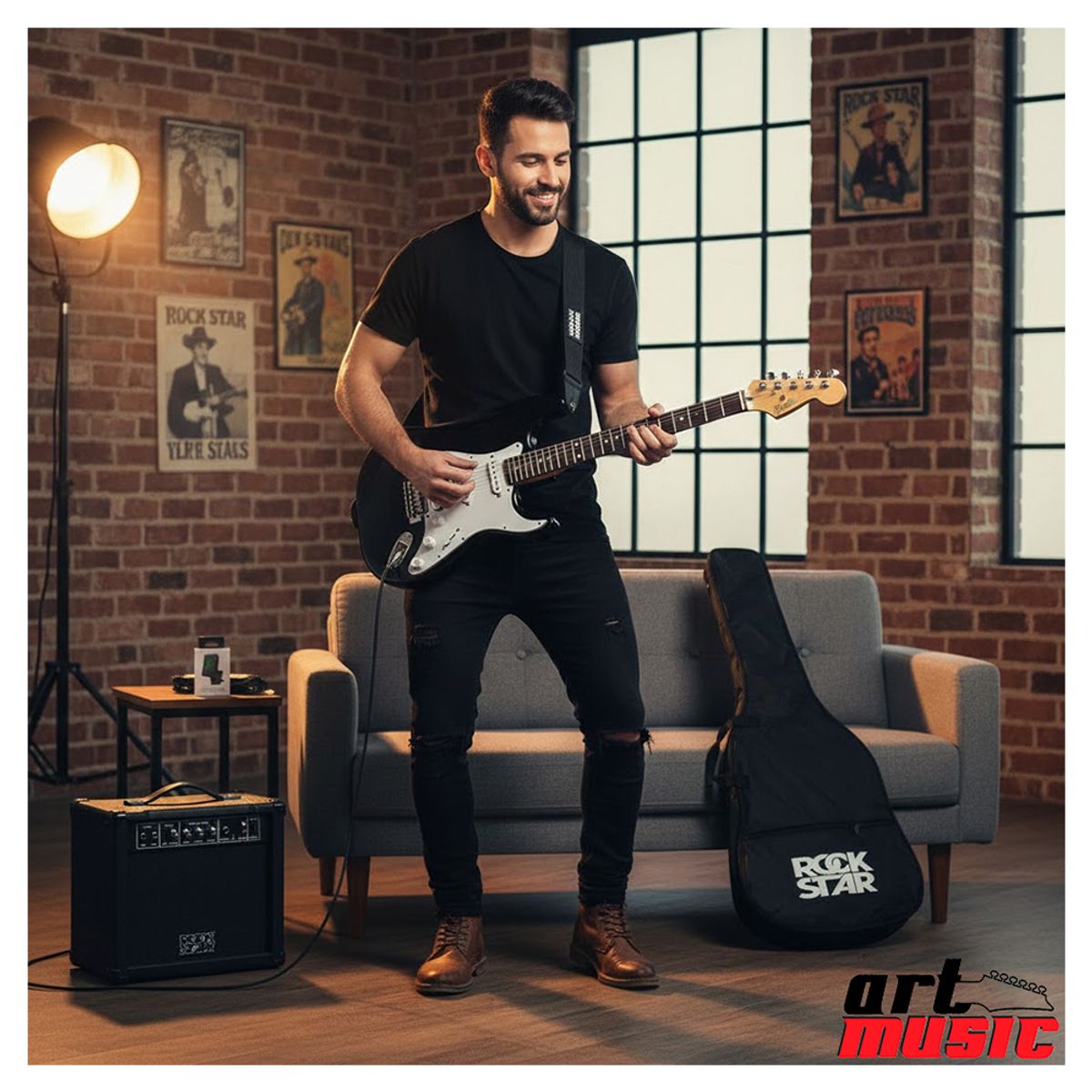 ROCKSTAR - Pack de Guitarra Electrica con Pastillas HSS para Rock o Metal + Amplificador de 15 w y accesorios Completos