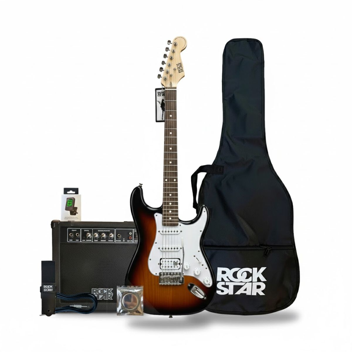 ROCKSTAR - Pack de Guitarra Electrica Especial para hacer Rock con Amplificador 15W y Accesorios - Sunburst