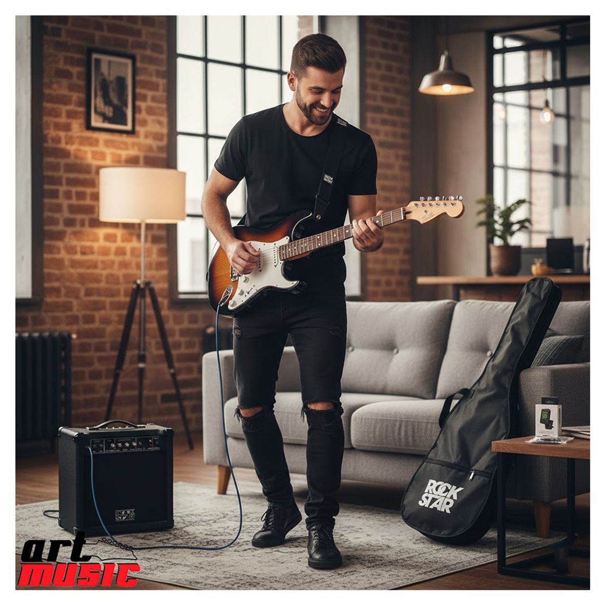 ROCKSTAR - Pack de Guitarra Electrica Especial para hacer Rock con Amplificador 15W y Accesorios - Sunburst