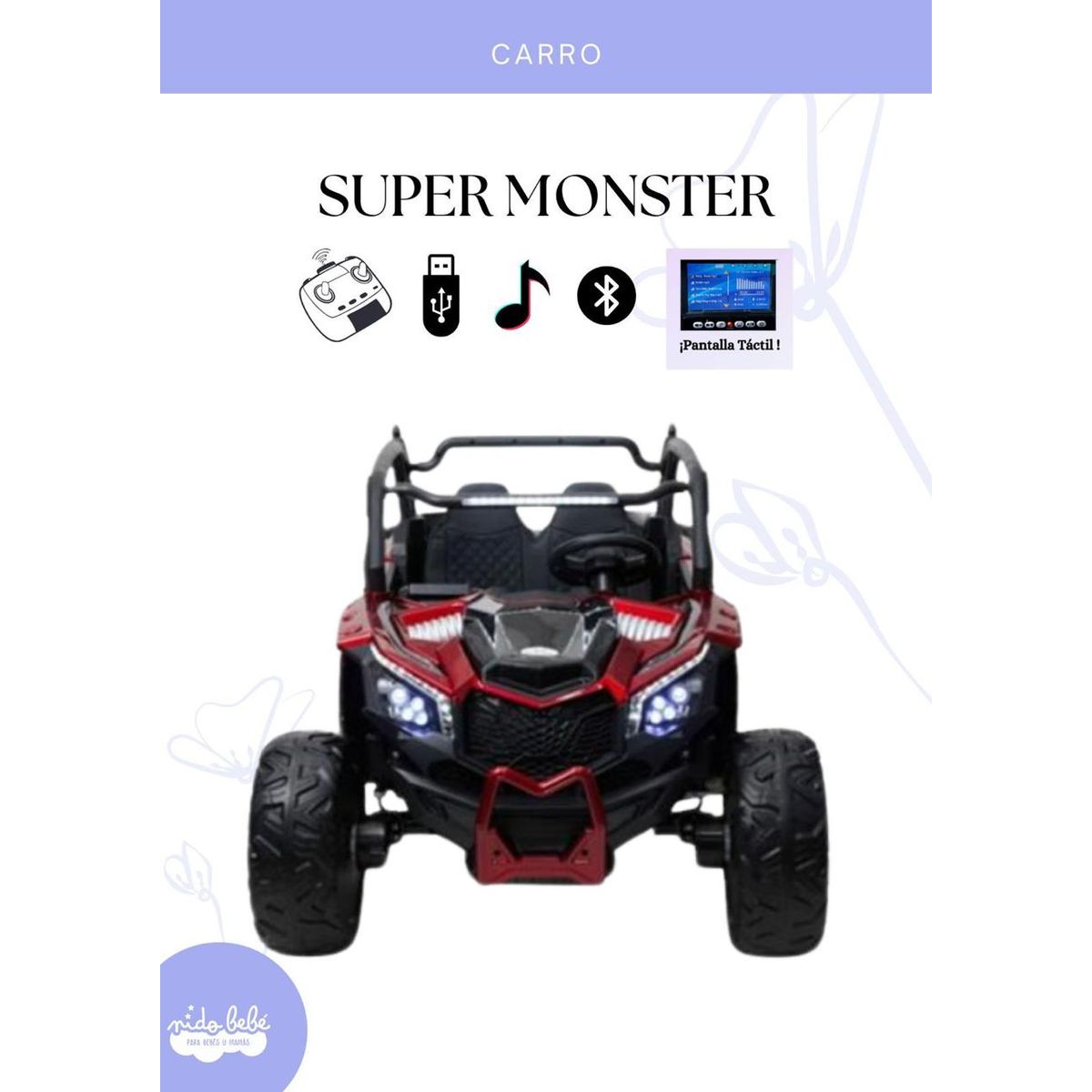 GENERICO - CARRO A BATERIA MODELO SUPER MONSTER COLOR ROJO