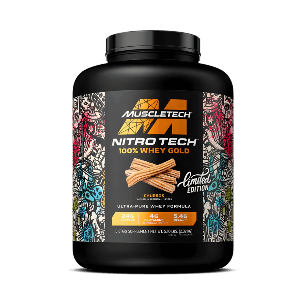 MUSCLETECH - Nitrotech 100 % Whey Gold 5.1 LB Proteina Muscletech - Churro + Straps