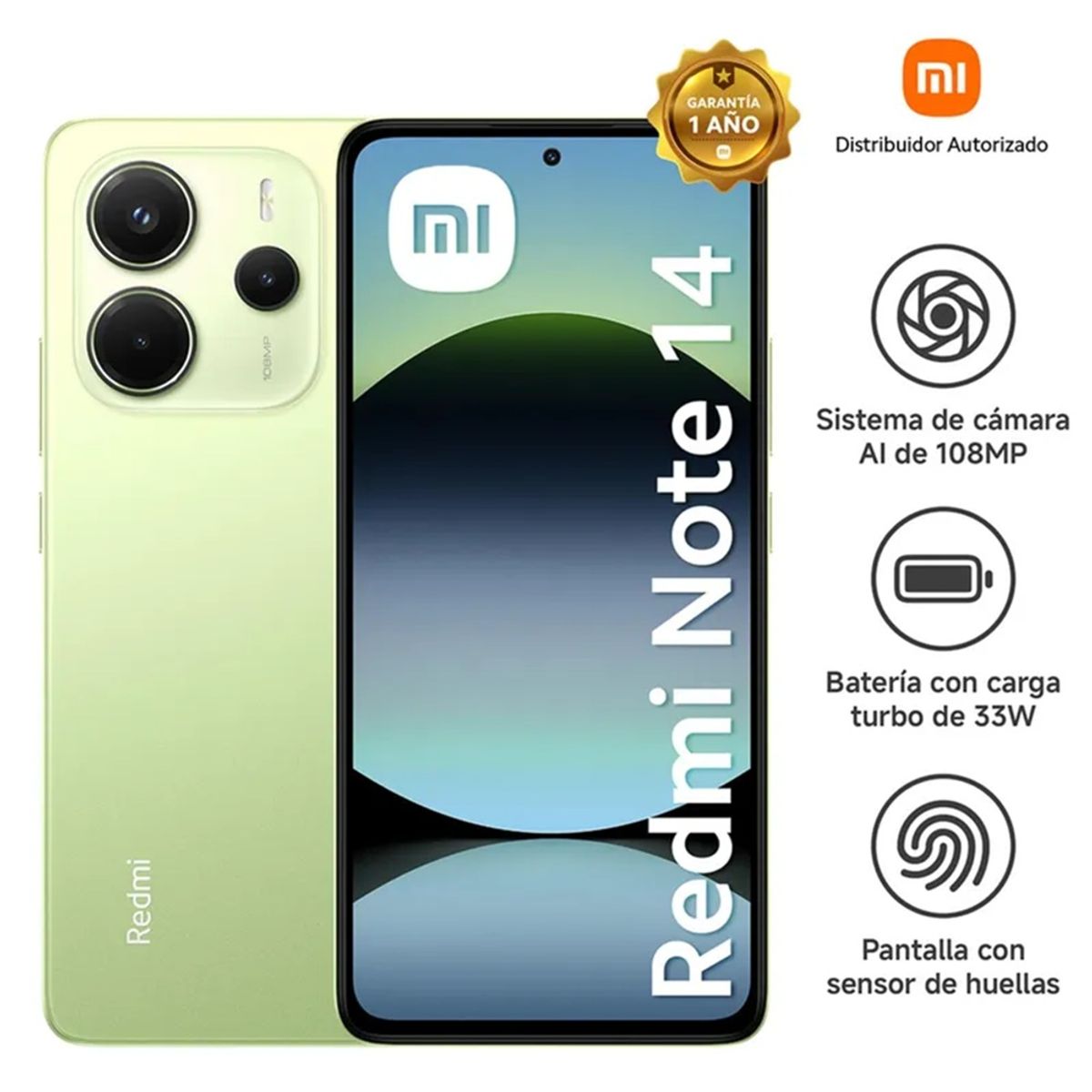 XIAOMI - XIAOMI SMARTPHONE  REDMI NOTE 14   LIME GREEN 6GB + 128GB AMOLED (Hasta 6GB de ext MEMORIA DINAMICA )
