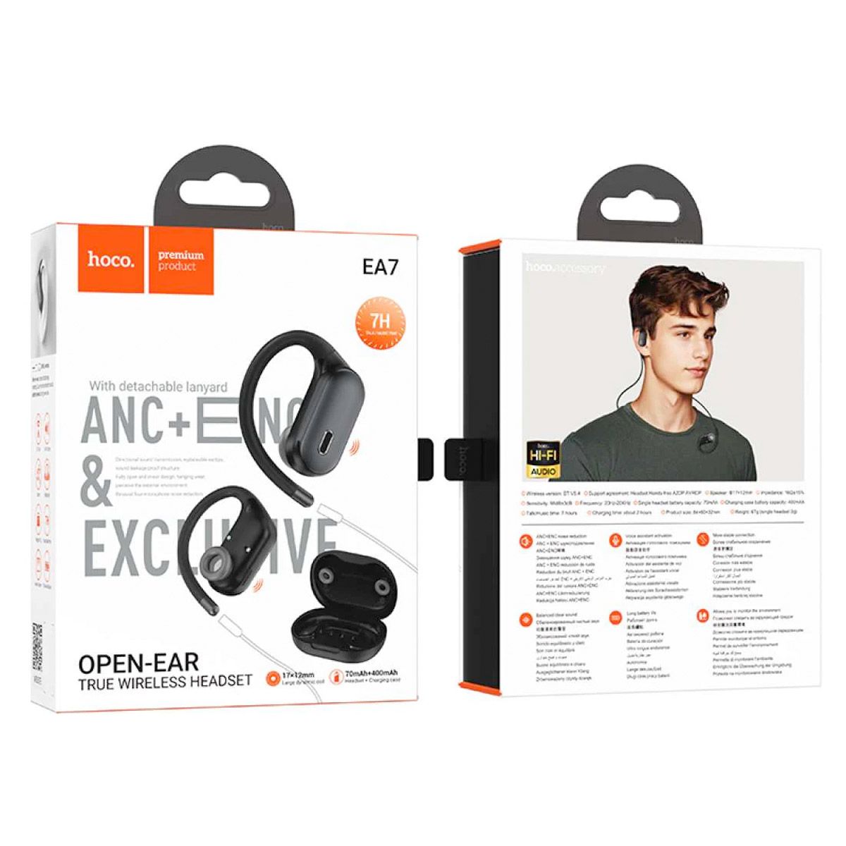 HOCO - Audifonos Deportivos Gancho Hoco EA7 ANC Con Lanyard Negro