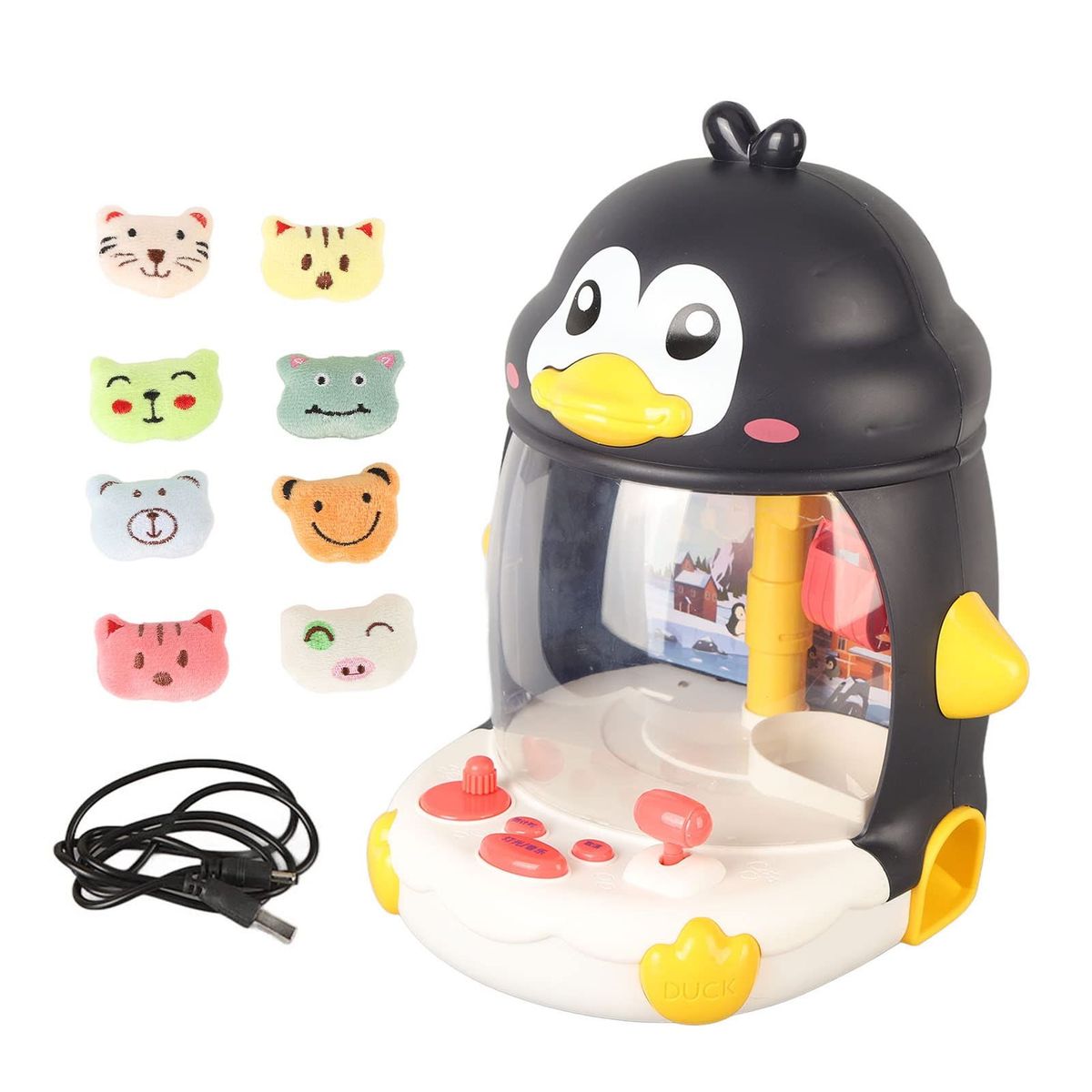 GENERICO - Máquina Atrapa Peluches Pinguino con Luces y Sonido + Mini Muñequitos