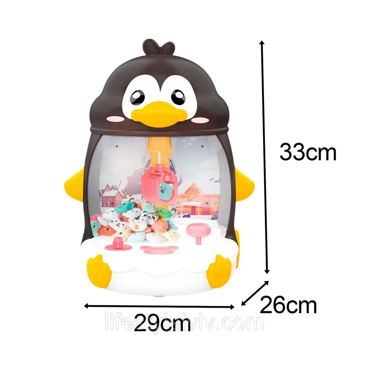 GENERICO - Máquina Atrapa Peluches Pinguino con Luces y Sonido + Mini Muñequitos