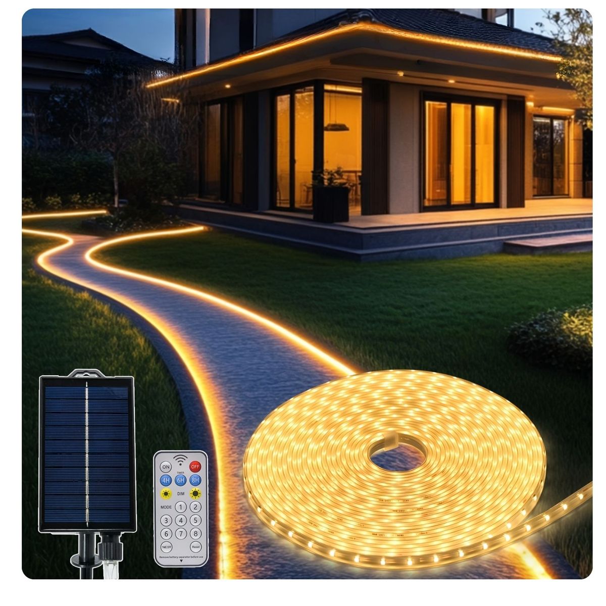 GENERICO - Tira de Luces Solares Tipo Manguera 20M 1280 LED IP68 con Batería 3600mAh para Exteriores