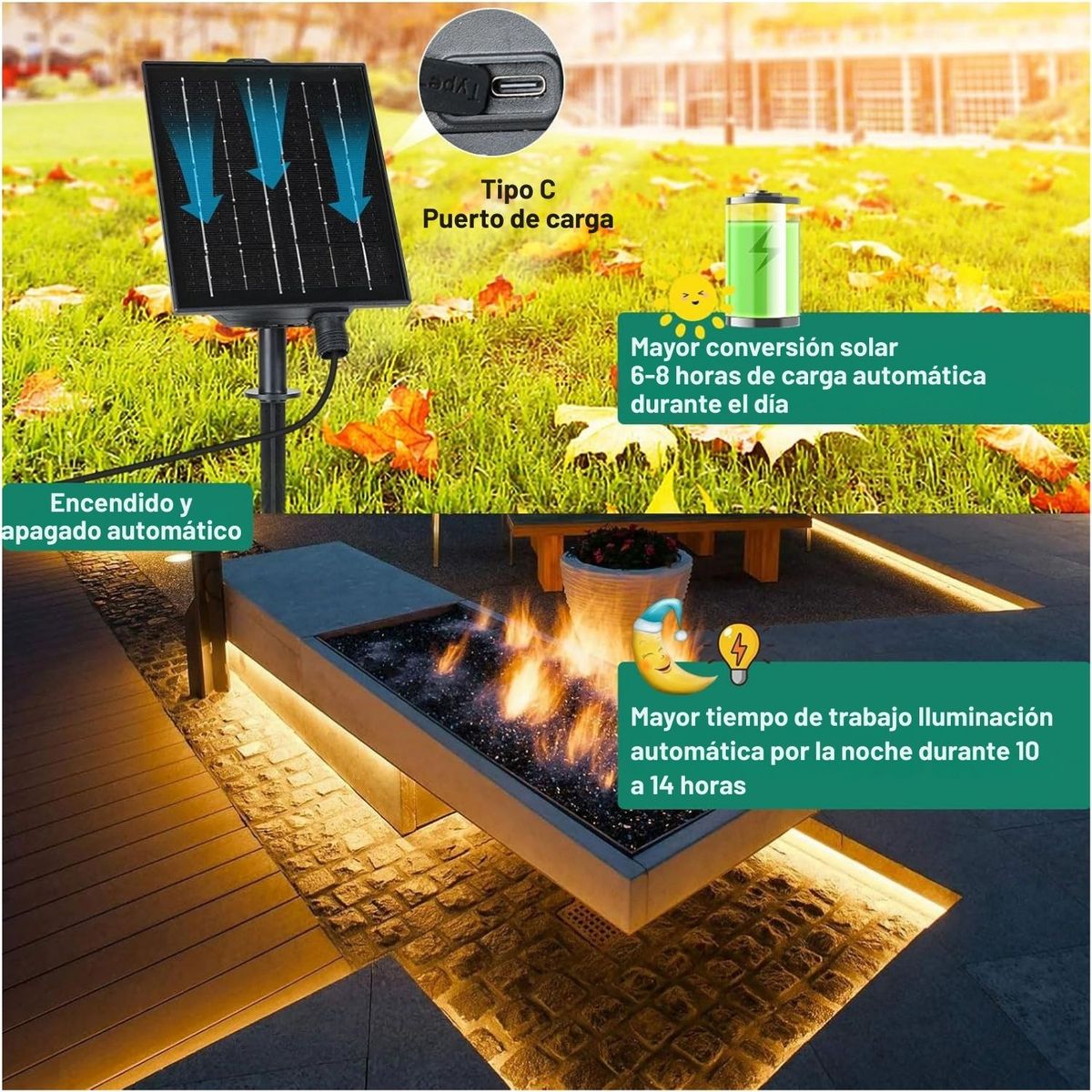 GENERICO - Tira de Luces Solares Tipo Manguera 20M 1280 LED IP68 con Batería 3600mAh para Exteriores