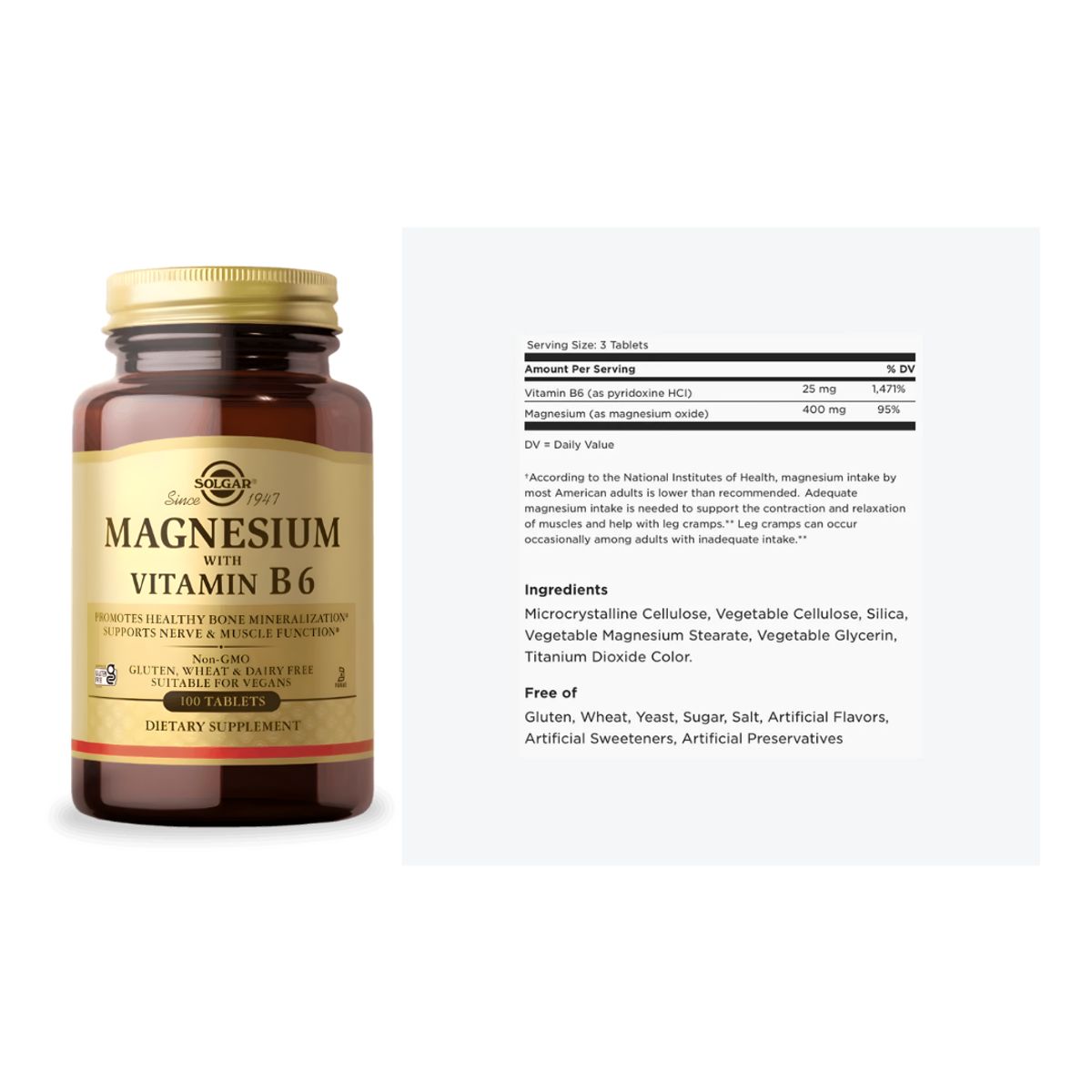 SOLGAR - Magnesio con Vitamina B6 Solgar - 100 cápsulas