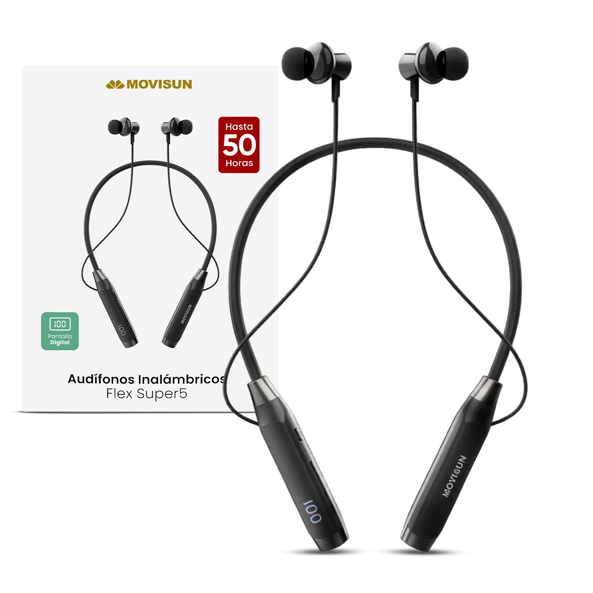 MOVISUN - Audifonos Deportivos Movisun Flex Super 5 Neckband Pantalla LED