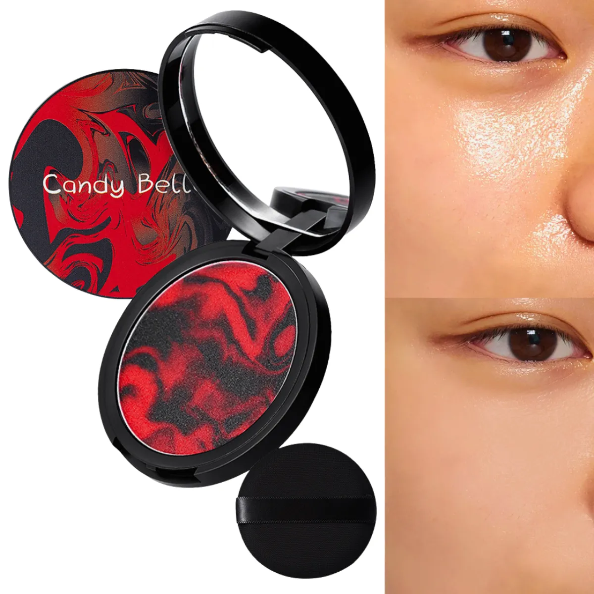 GENERICO - Candy Bella Negro Rojo Polvo Matificante Control Antibrillo Con Esponja