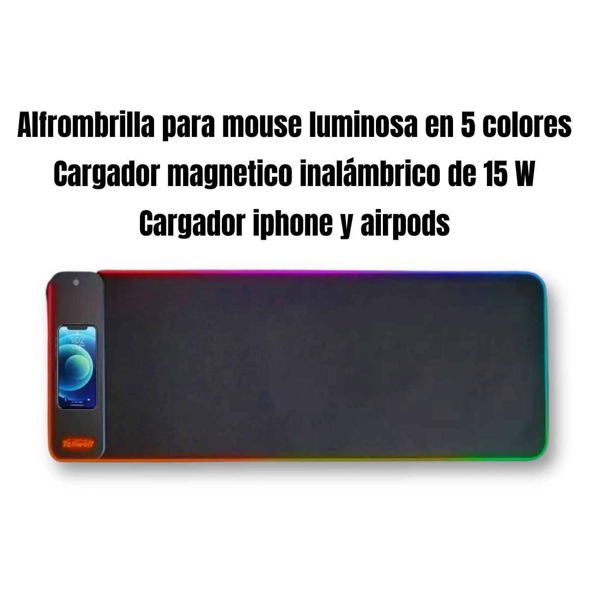 GENERICO - Alfombrilla Gamer Con Cargador Inalámbrico 15w De 80 X 30 y luces RGB de 10 colores