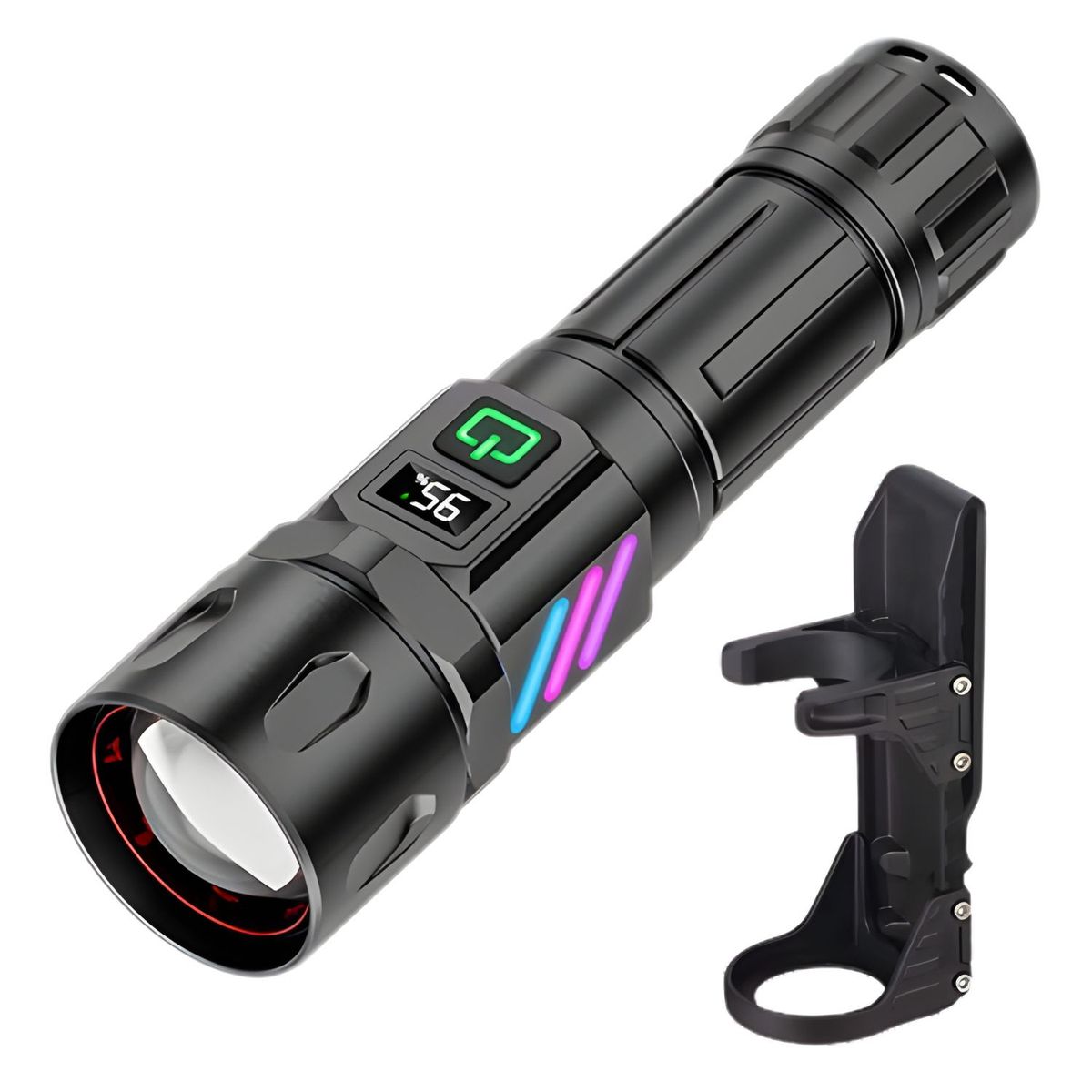 GENERICO - Linterna Potente 3500m con Pantalla Digital Imán Zoom Deslizable y Soporte de Cintura