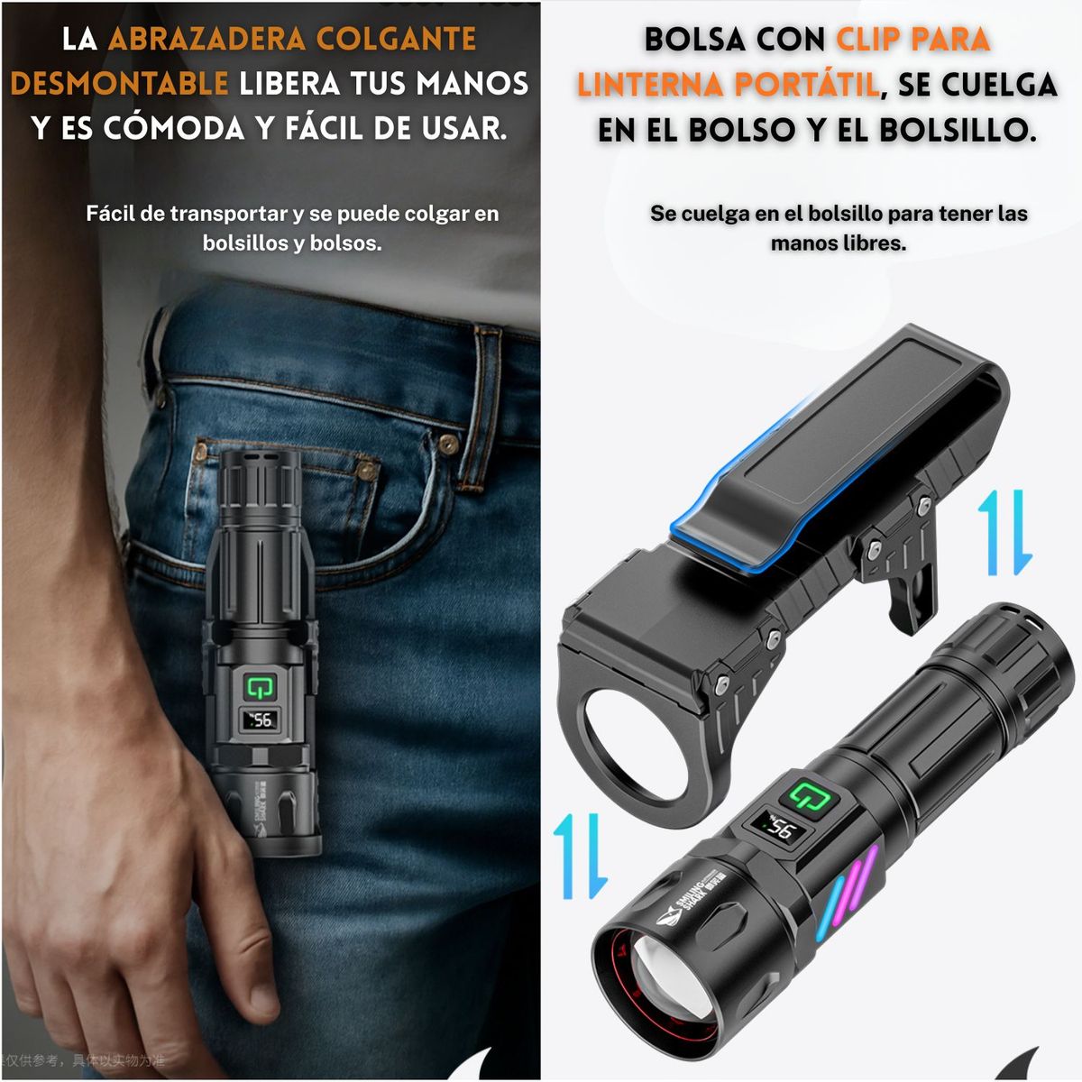 GENERICO - Linterna Potente 3500m con Pantalla Digital Imán Zoom Deslizable y Soporte de Cintura