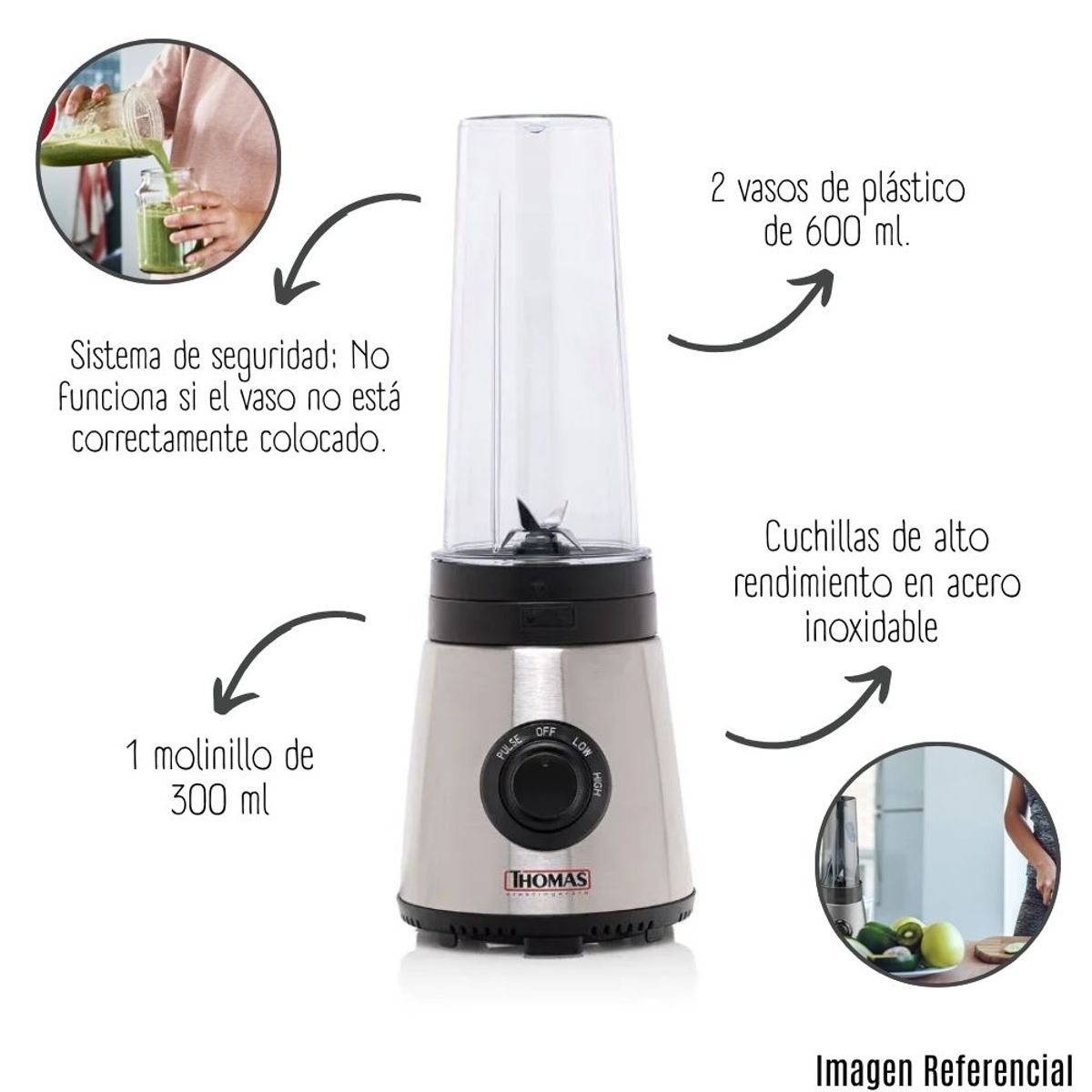 THOMAS - Licuadora Personal Blender Thomas TH-300PB