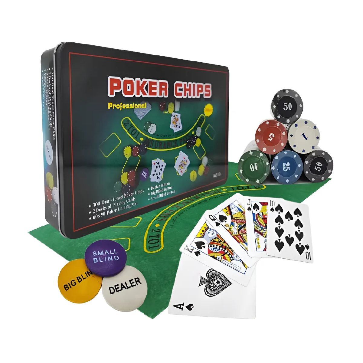 GENERICO - Set De Poker 300 Fichas + Cartas + Paño + Caja De Metal Agregar a favoritos S/ 120
