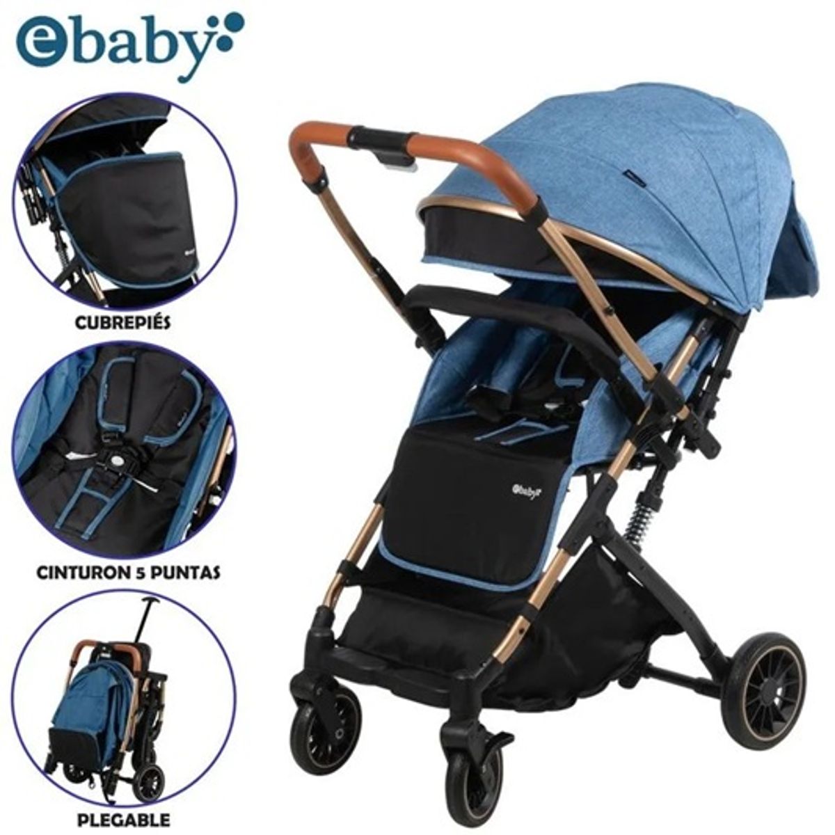 EBABY - Coche maleta con Mango reversible VINCE  Azul