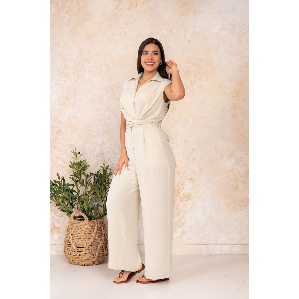 ARMA TU LOOK - ENTERIZO GABRIELA CUELLO CAMISERO CON NUDO EN CINTURA PANTALON PALAZZO