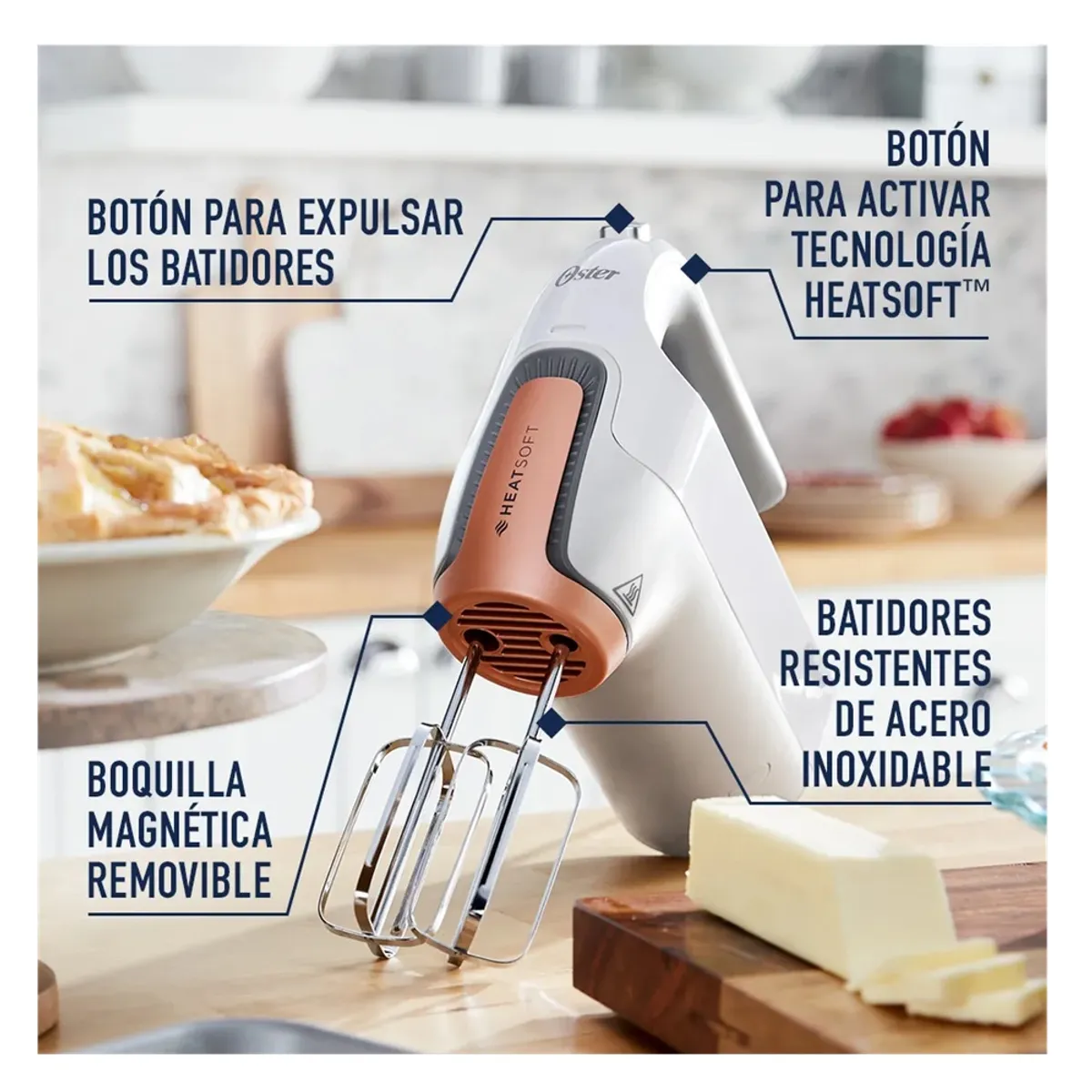 OSTER - BATIDORA DE MANO OSTER DE 5 VELOCIDADES TECNOLOGIA HEATSOFT