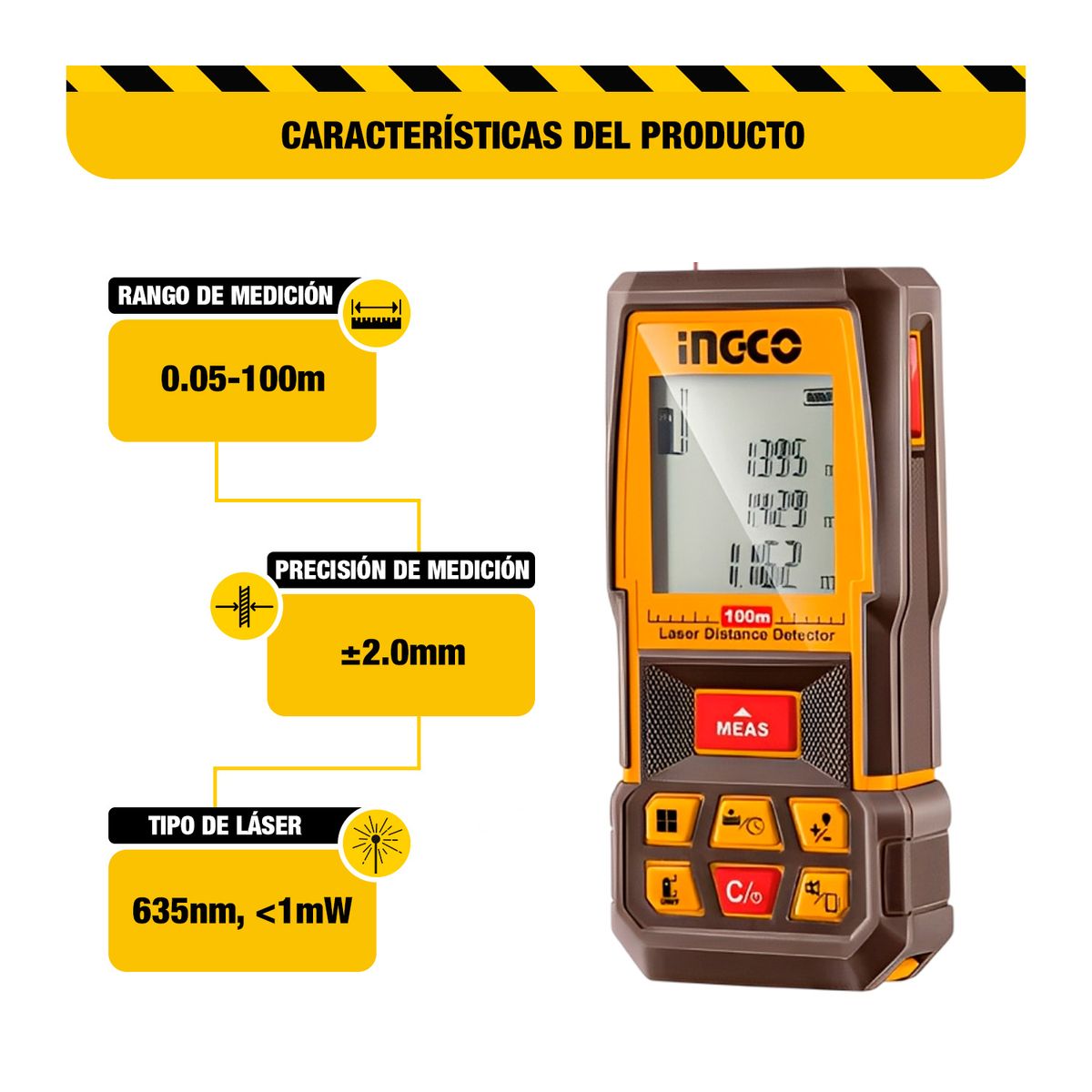 INGCO - Set Medidor De Distancia + Amperímetro + Detector De Voltaje