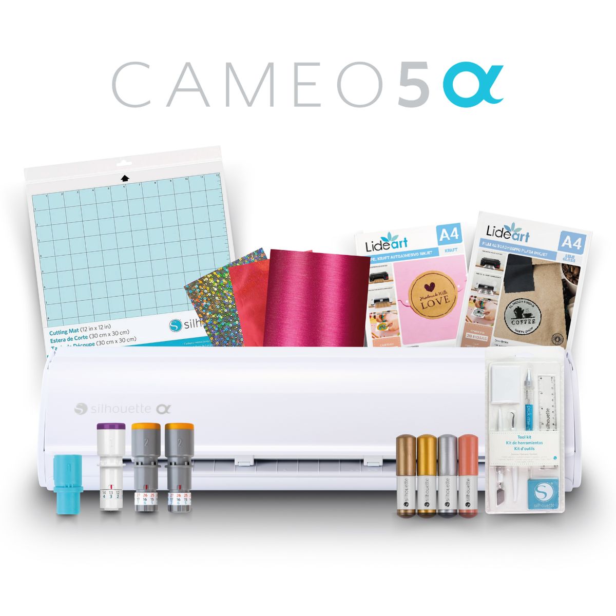 SILHOUETTE - Combo Full Silhouette Cameo 5 Alpha Blanca - Herramientas + Cuchillas e Insumos