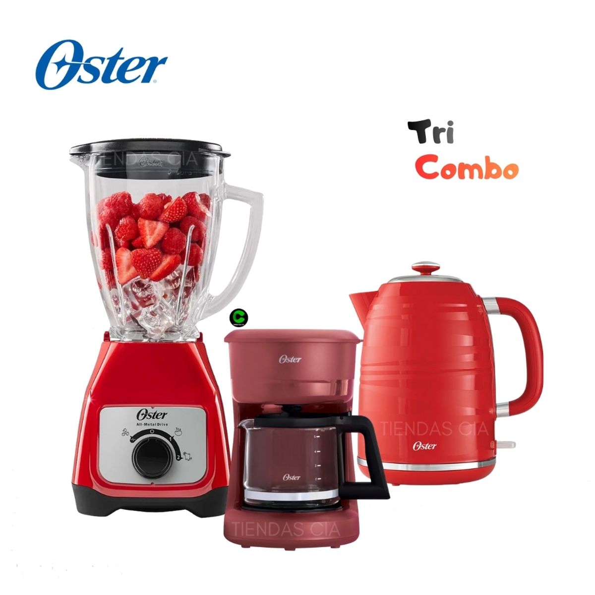 OSTER - TriPack Oster Licuadora BLSTKAGRRD - Cafetera BVSTDCS51R y Hervidor