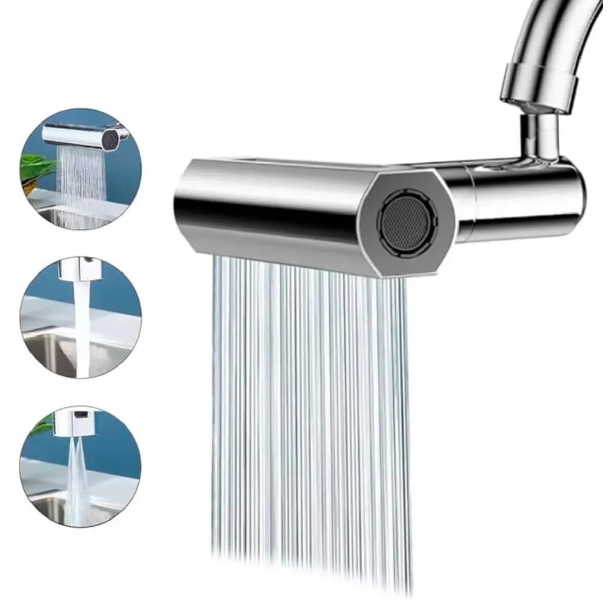 GENERICO - GRIFO 4 EN 1 CABEZAL GIRATORIO 360° ABS CROMADO