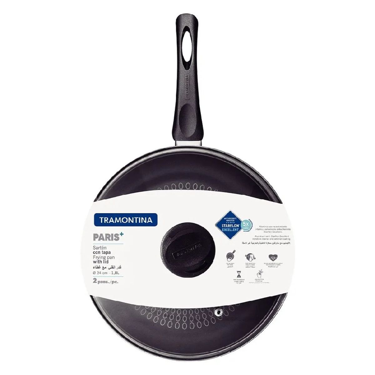 TRAMONTINA - Sartén Antiadh. Negro Recta C/Tapa Paris #24 - 75145817