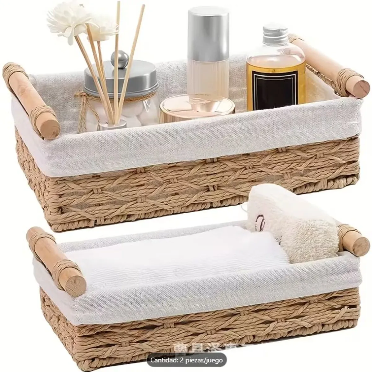 GENERICO - Set x 2 Cestos Organizadores de Mimbre con Asa y Protector