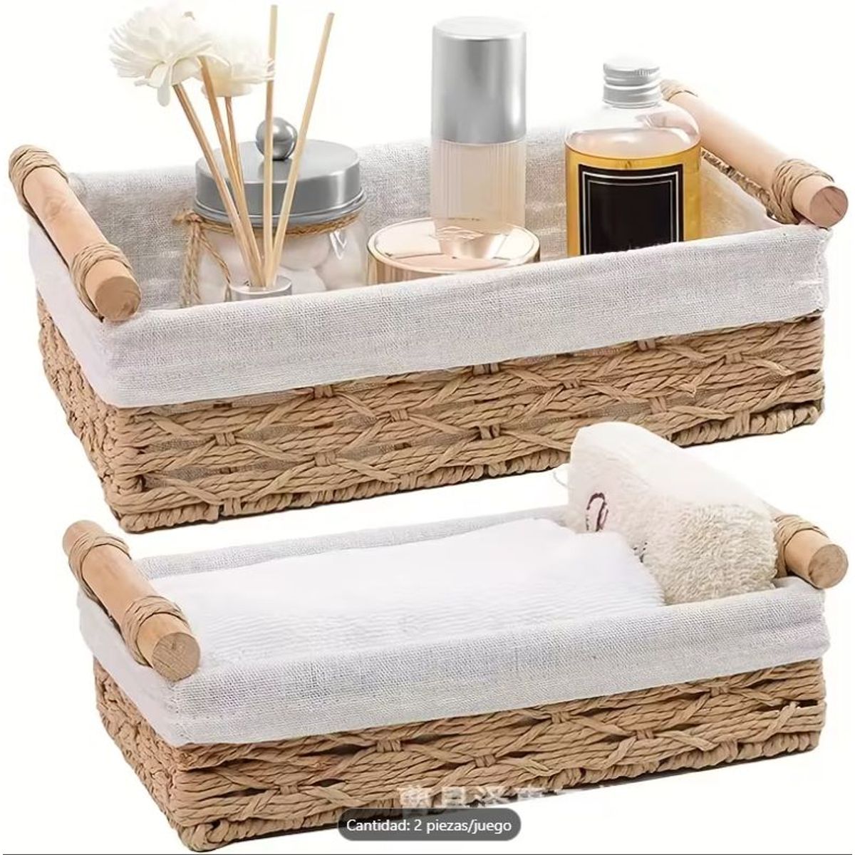 GENERICO - Set x 2 Cestos Organizadores de Mimbre con Asa y Protector