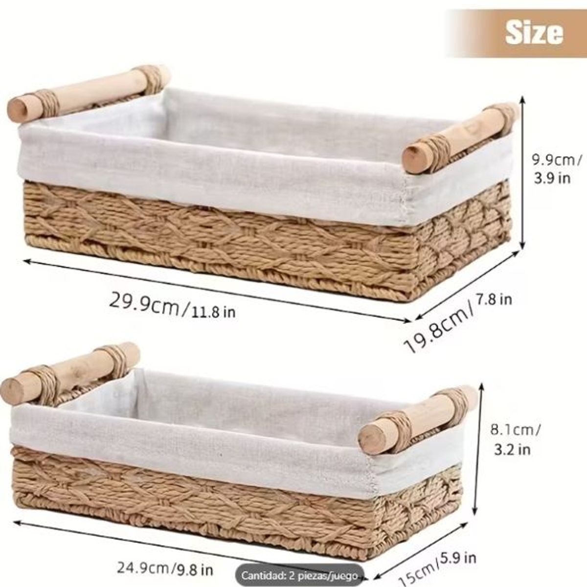 GENERICO - Set x 2 Cestos Organizadores de Mimbre con Asa y Protector