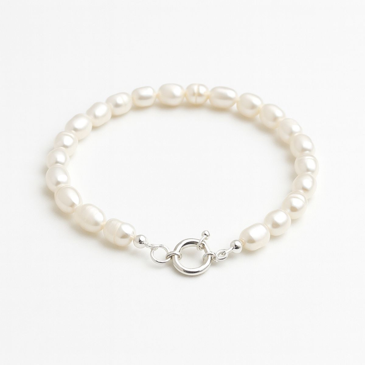 GENERICO - Pulsera Perlas del Río Redondas Plata Mujer
