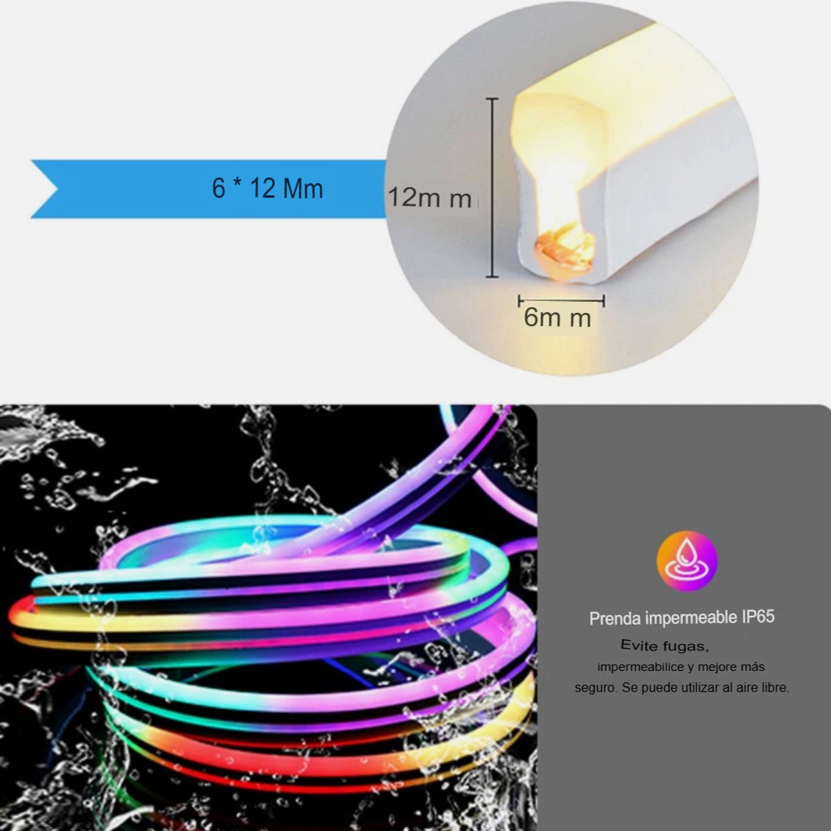 GENERICO - LUCES LED TIRAS DE NEÓN LED RGB CUERDA 5 MT IMPERMEABLES CON CONTROL DECORACIÓN INTERIOR–EXTERIOR