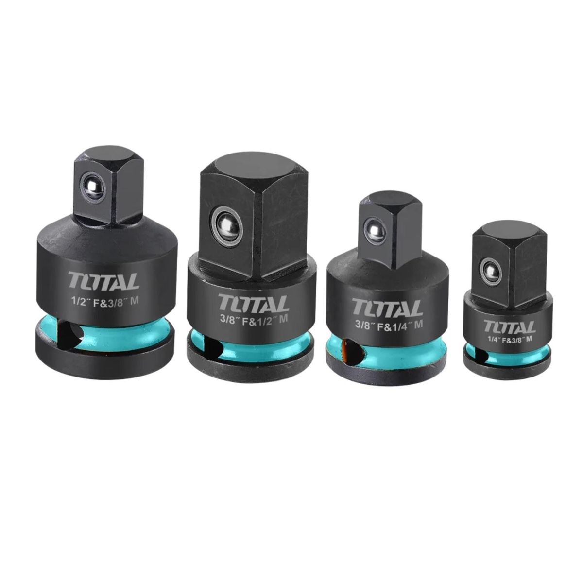 TOTAL TOOLS - Set 4 Adaptadores de Impacto Cr-Mo 1/4" 3/8" 1/2" TOTAL