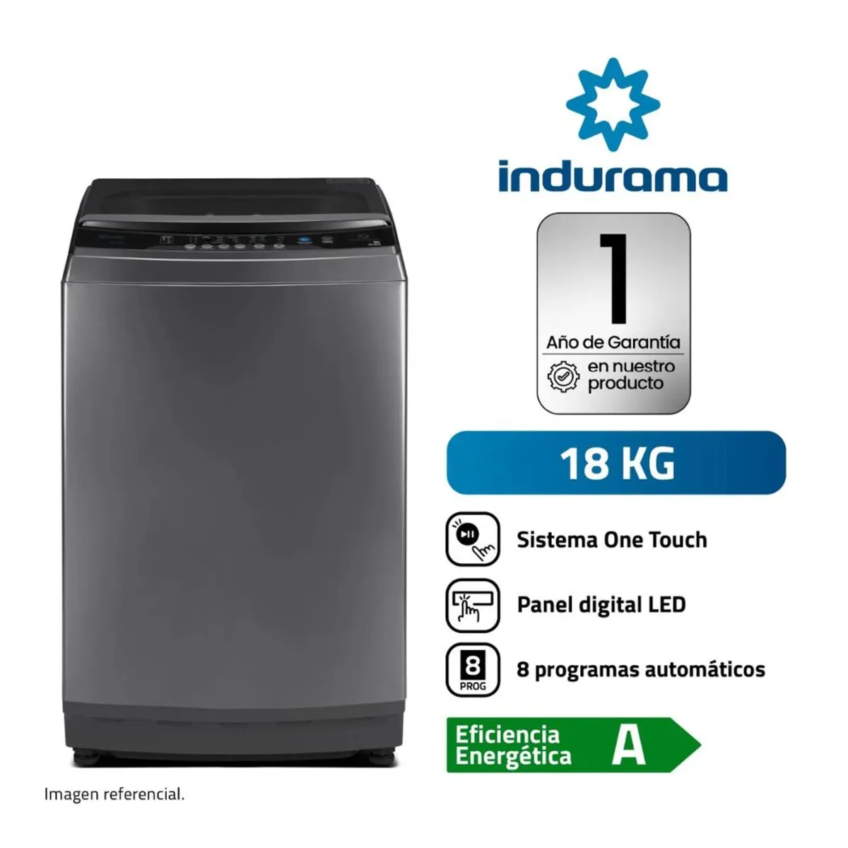 INDURAMA - Lavadora INDURAMA Automatica 18Kg Titanio LRI-18DTN