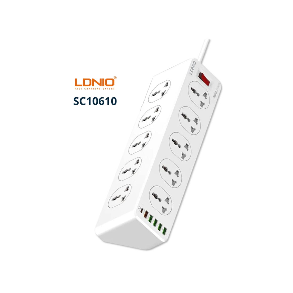 LDNIO - Extensión LDNIO SC10610 Tomacorriente de 10 Vías y puertos de USB