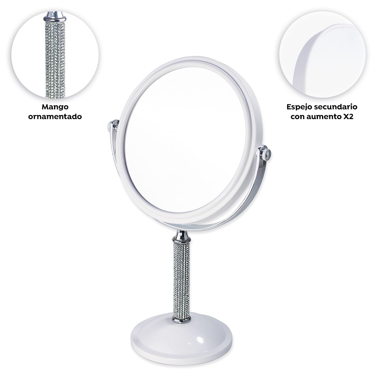 BELLESPA COSMETICS - Espejo de Tocador Glow Redondo 2 en 1 Blanco