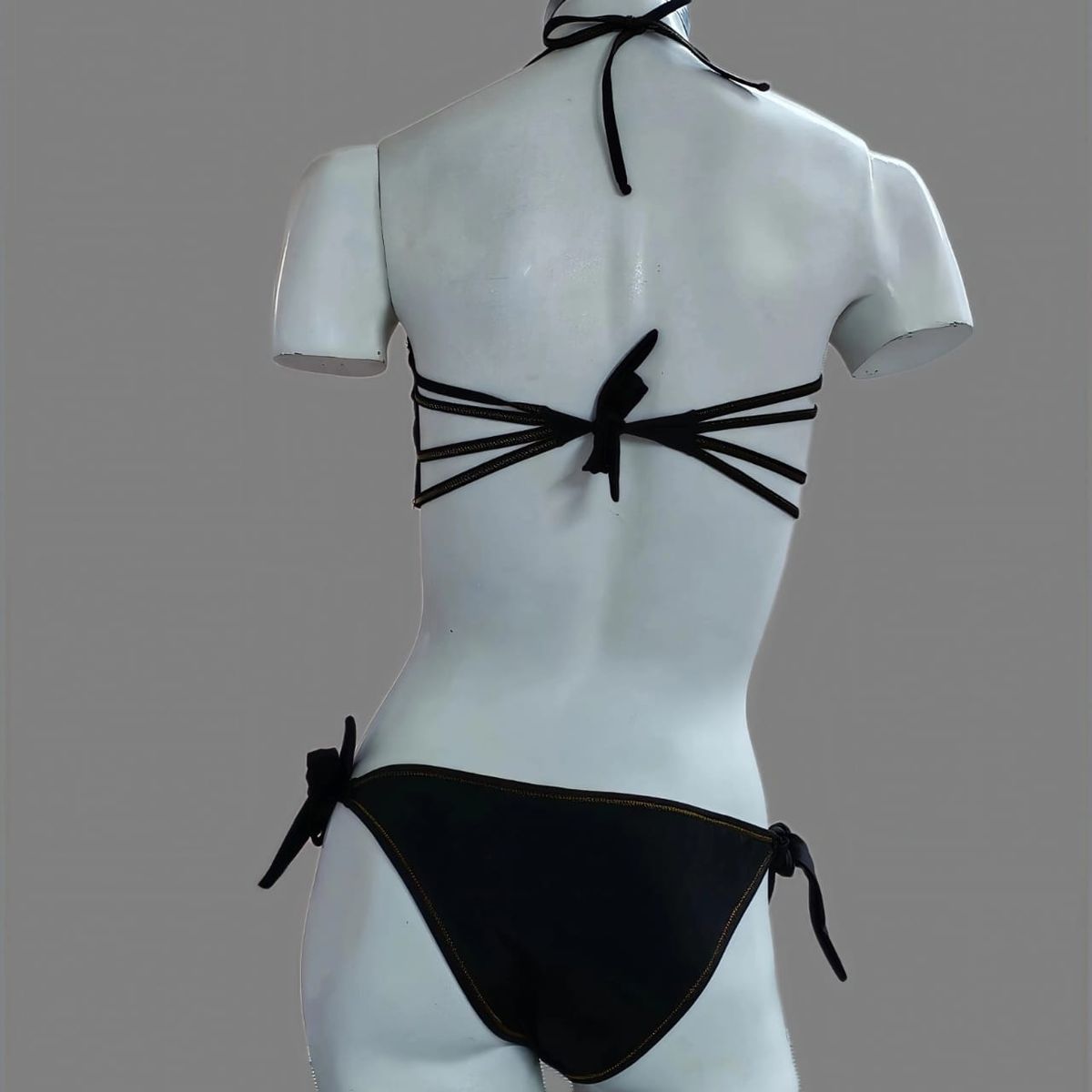 GENERICO - Ropa de Baño BAñador BIKINI 2 PZAS Top Strapels Y bikiny Negro Bordado a mano Talla ML DEALCOBA