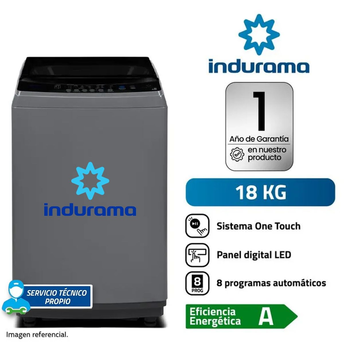 INDURAMA - Lavadora Automática Indurama 18 Kg LRI-18DGR Color Gris Oscuro
