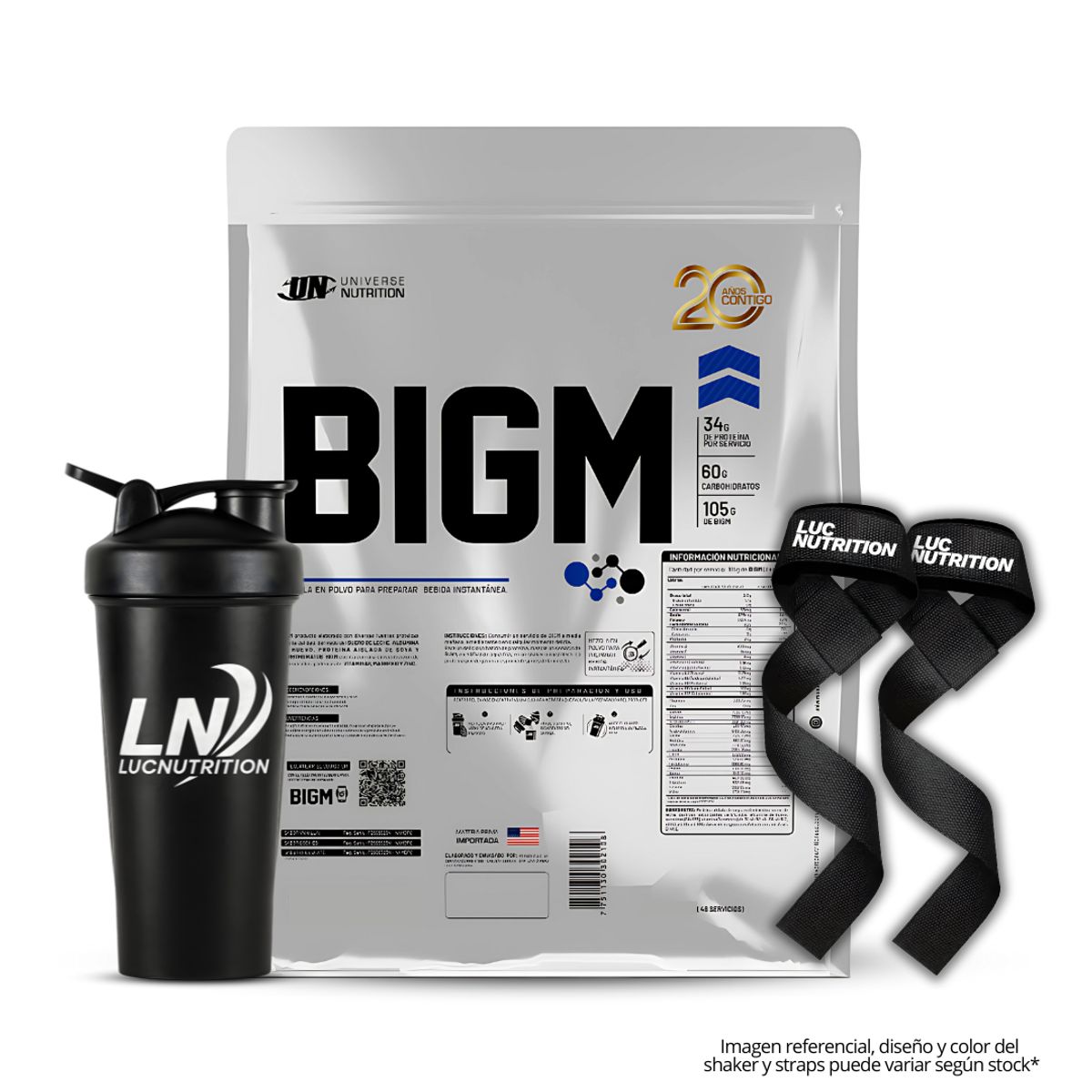 UNIVERSE NUTRITION - Bigm 3 kg Ganador de Peso - Chocolate + Shaker + Straps