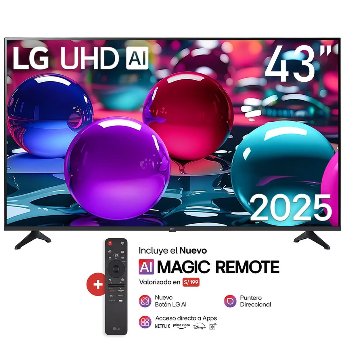 LG - Televisor LG 43 4K UHD THINQ AI 43UA7300PSB + Magic Remote 2025