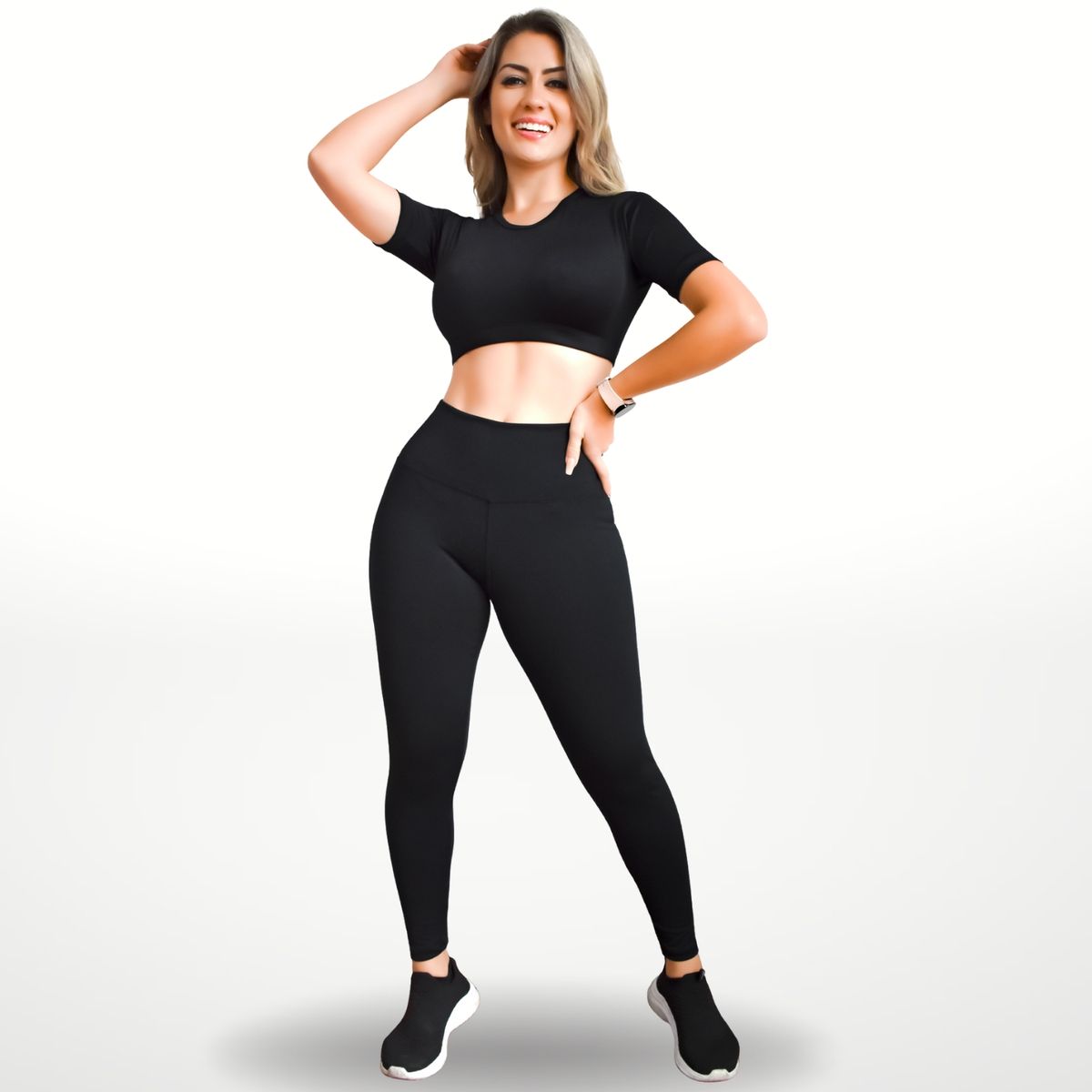 WAKE IT - Conjunto deportivo (Legging +  Top) manga corta color negro