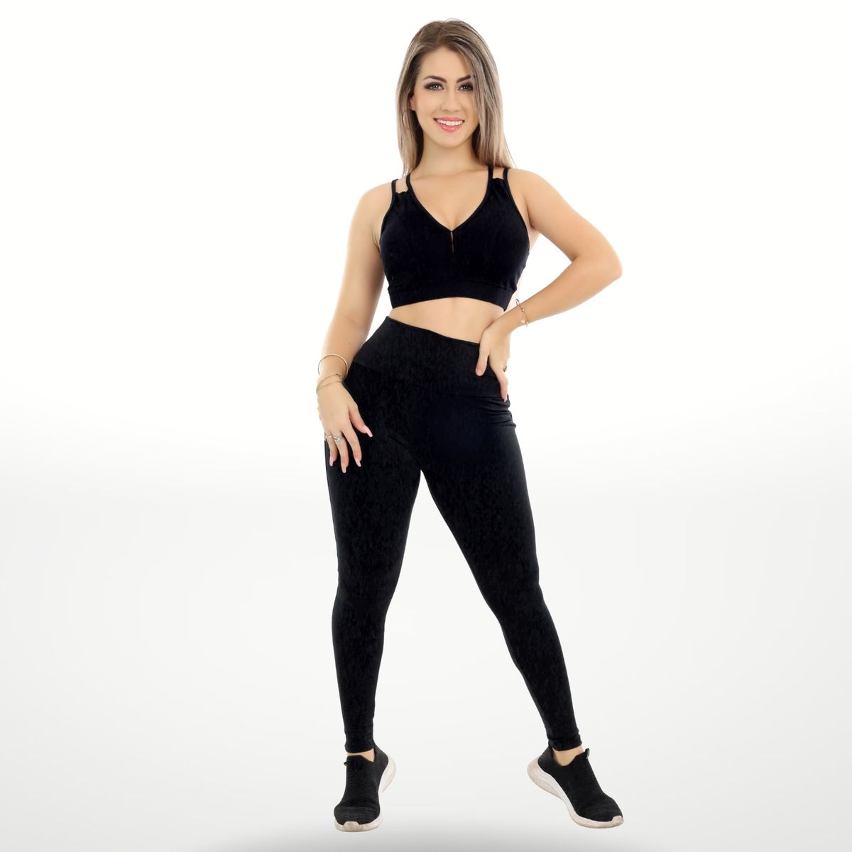 WAKE IT - Conjunto deportivo (Legging +  Top banda corta) color negro