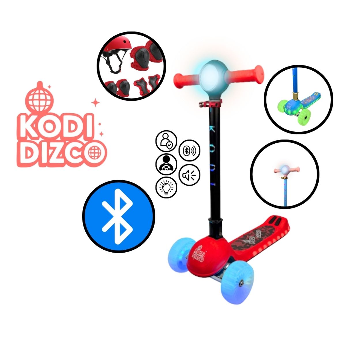 GENERICO - SCOOTER  PARA NIÑOS   INFANTIL KODI DIZCO ROJO - NEGRO