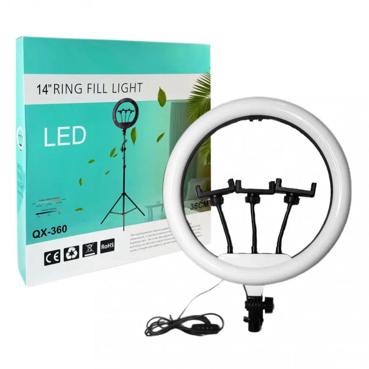 GENERICO - Aro Luz Led  14" con soporte para 3 teléfonos QX-360